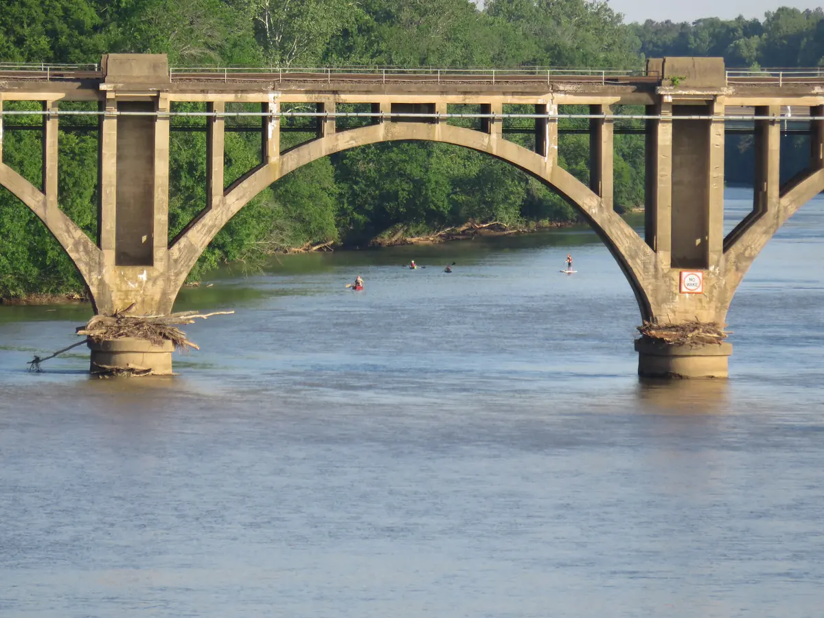 The rail bridge over the Rappahannock, downstream of the canal at Fredericksburg